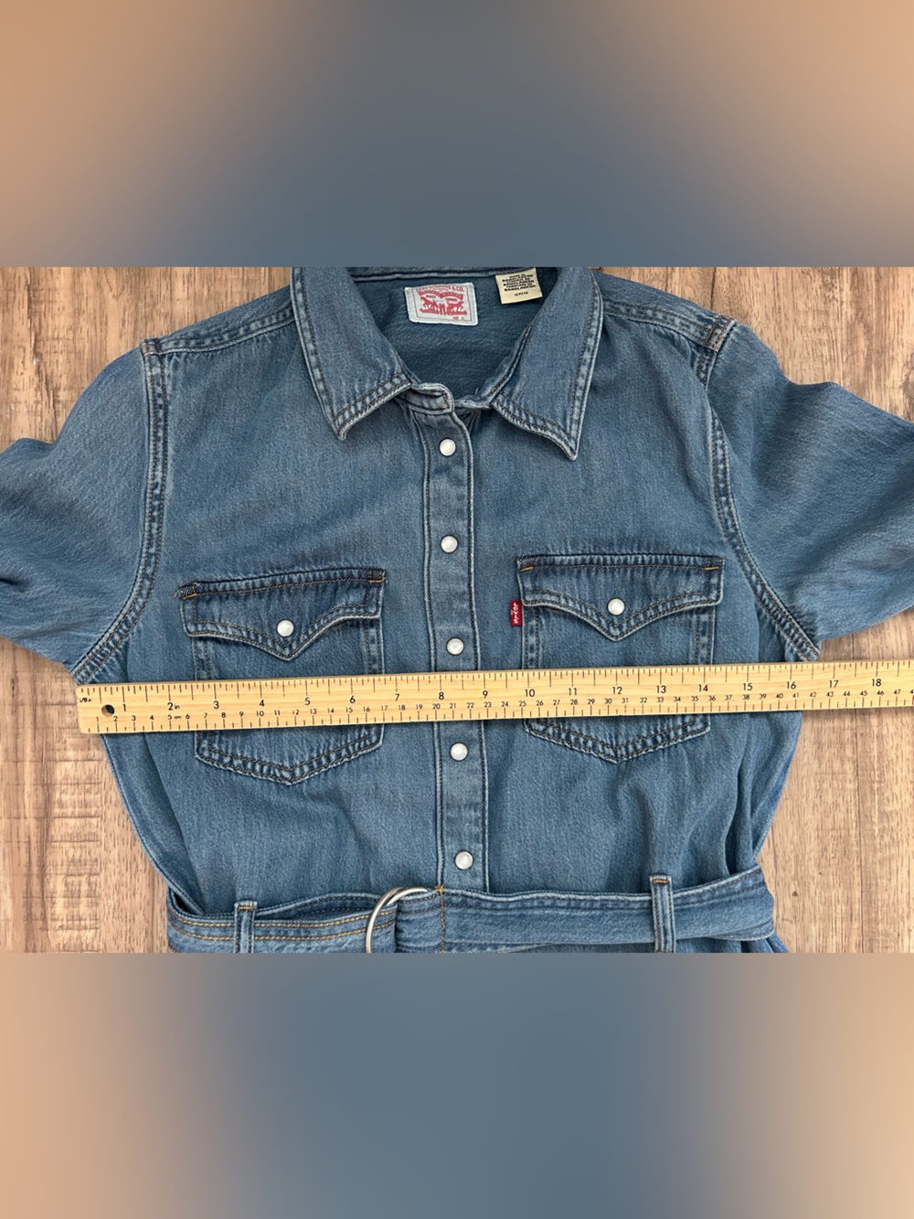 Levis western country stampede Classic Light Blue Denim Shirt Dress Belt rodeo - Picture 8 of 13